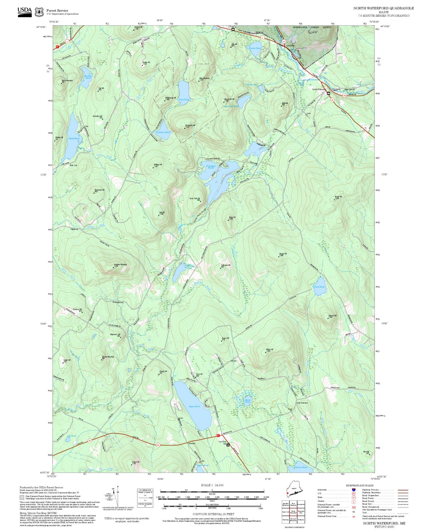 2025 Forest Service Topo Map of North Waterford Maine