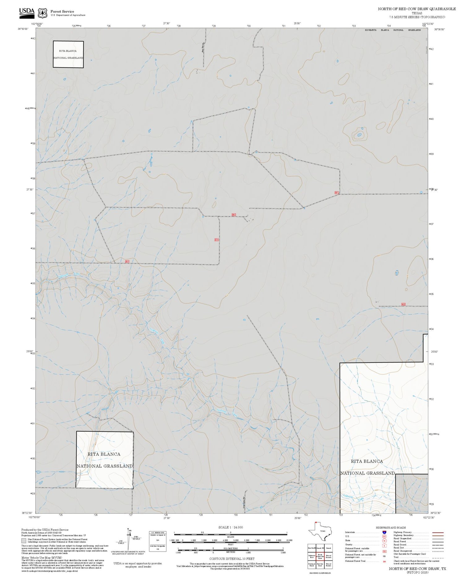 2025 Forest Service Topo Map of North of Red Cow Draw Texas