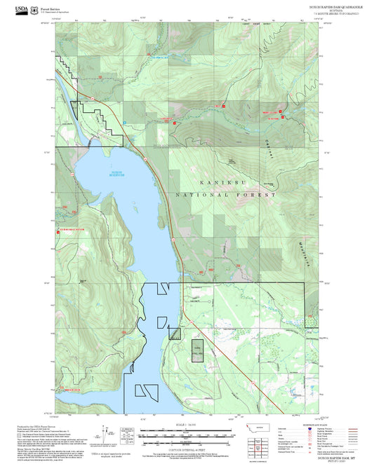 2025 Forest Service Topo Map of Noxon Rapids Dam Montana