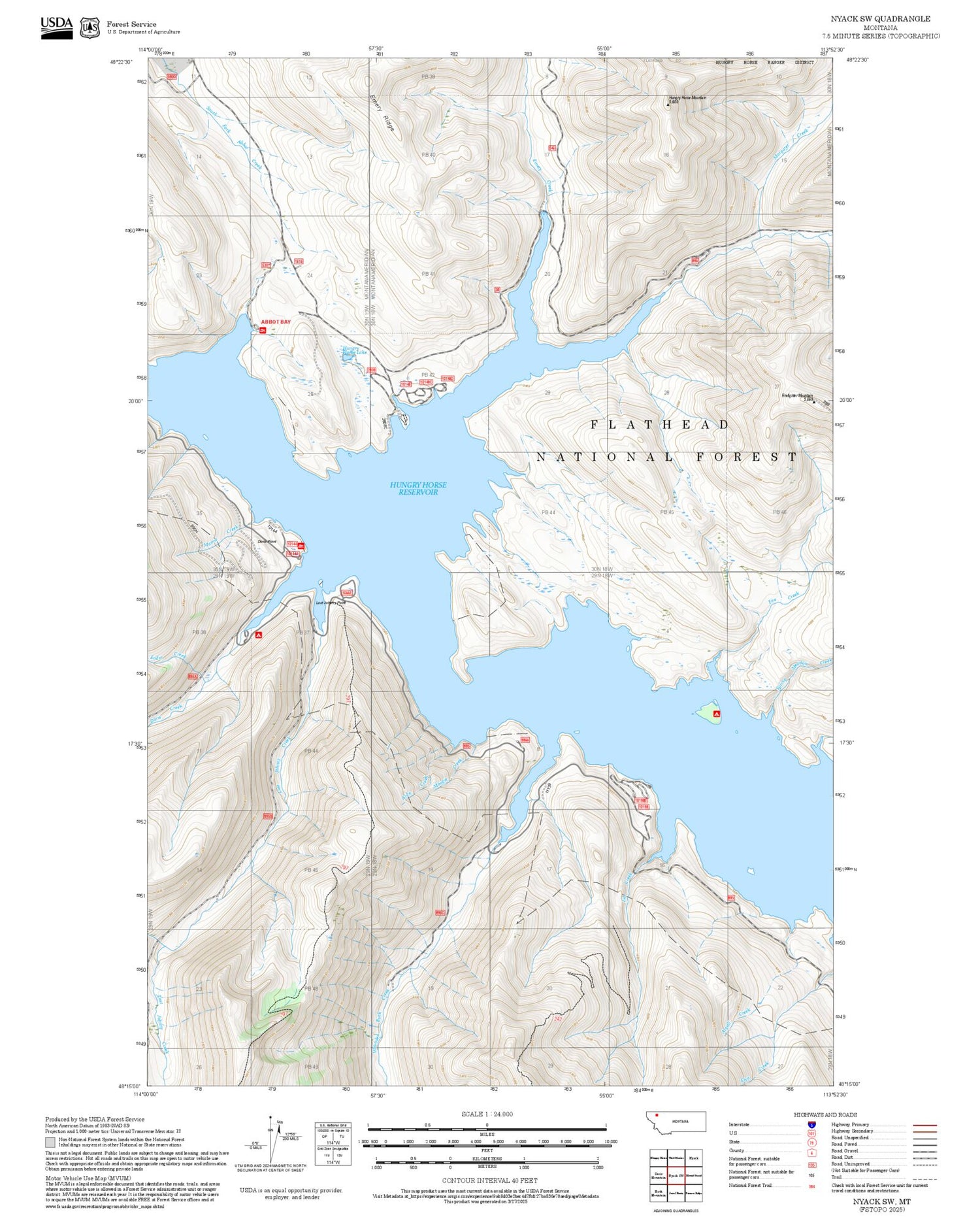 2025 Forest Service Topo Map of Nyack SW Montana