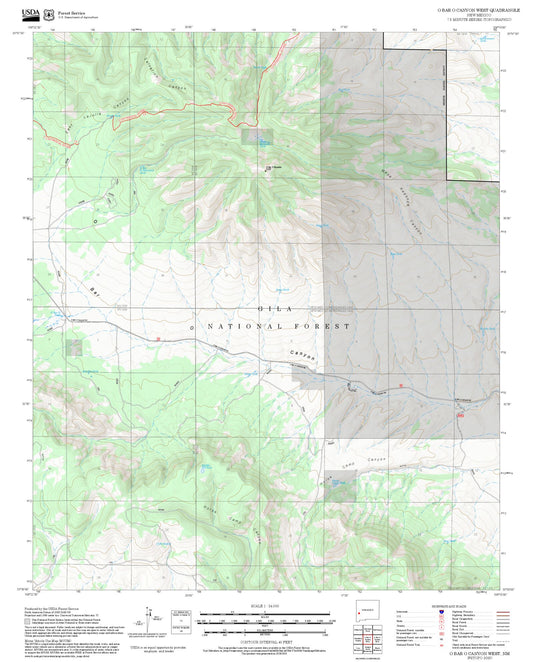 2025 Forest Service Topo Map of O Bar O Canyon West New Mexico