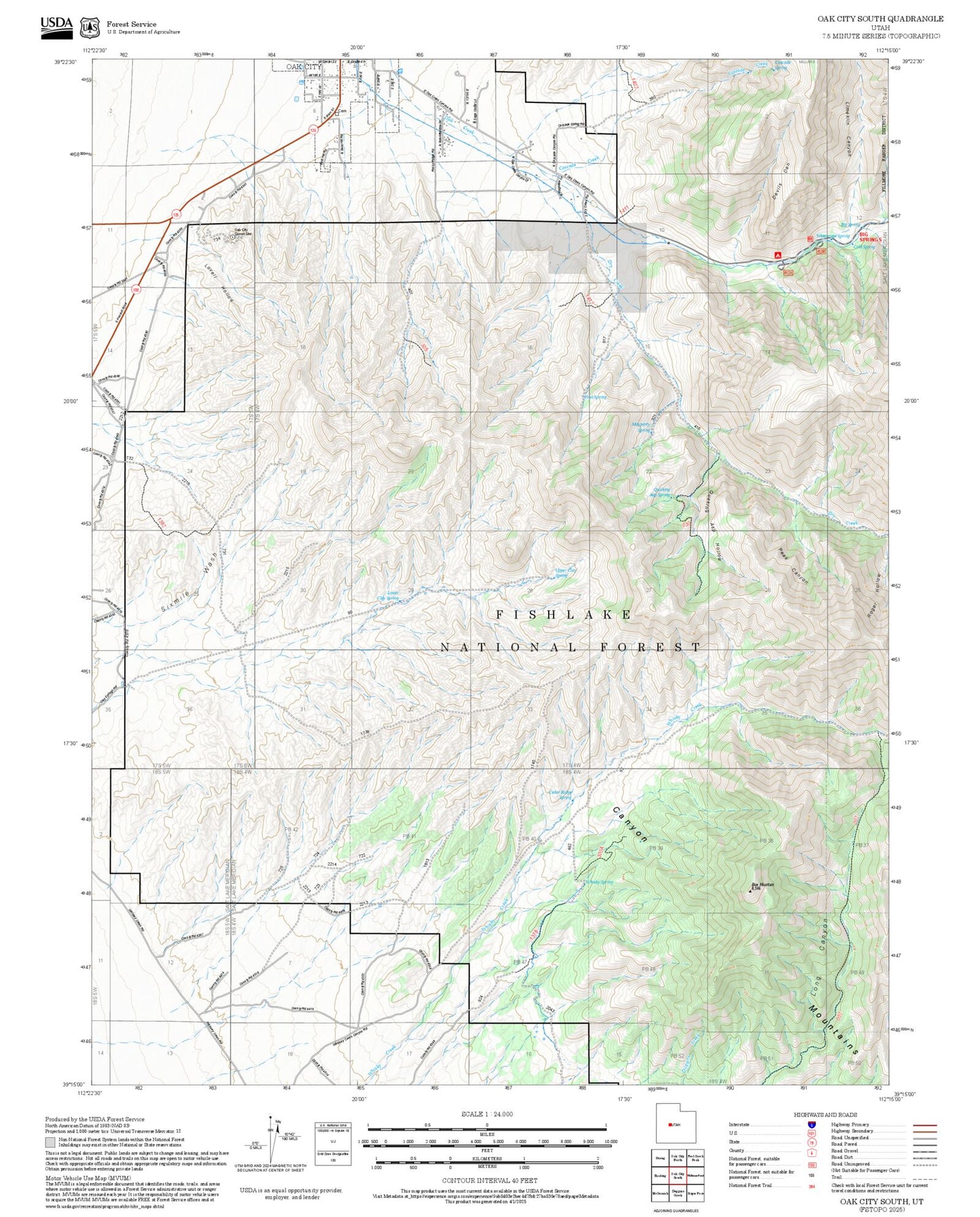2025 Forest Service Topo Map of Oak City South Utah