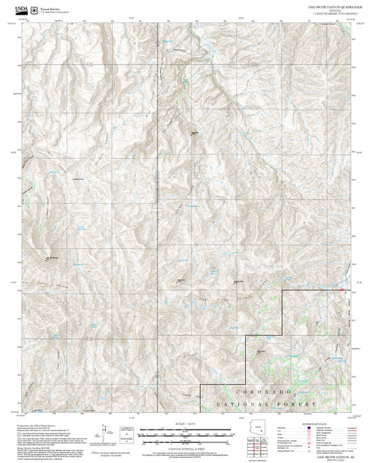 2025 Forest Service Topo Map of Oak Grove Canyon Arizona