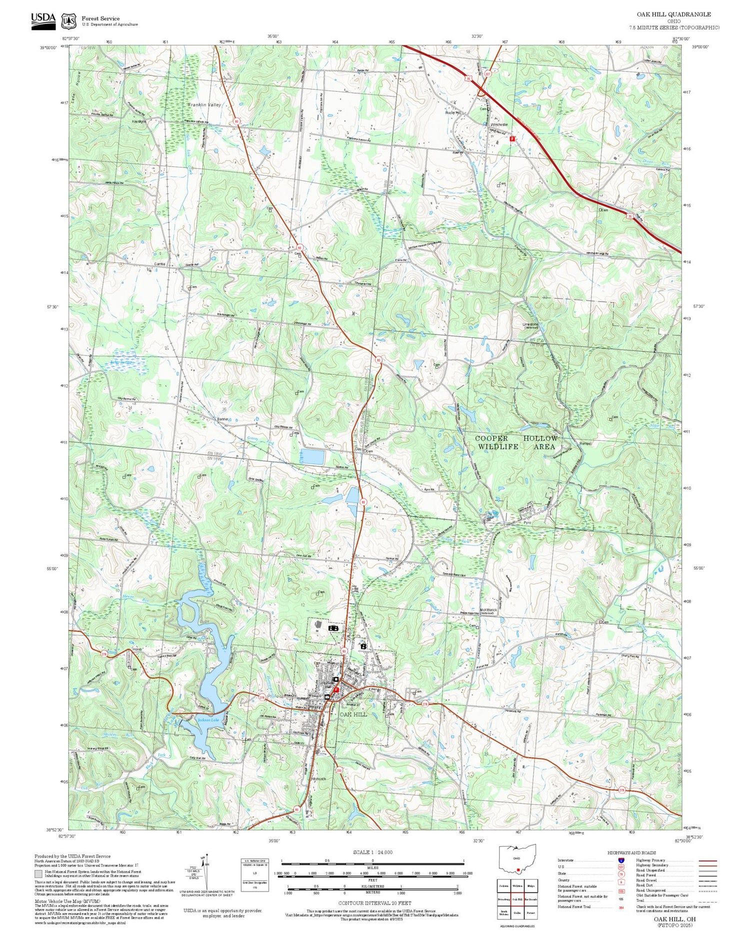 2025 Forest Service Topo Map of Oak Hill Ohio