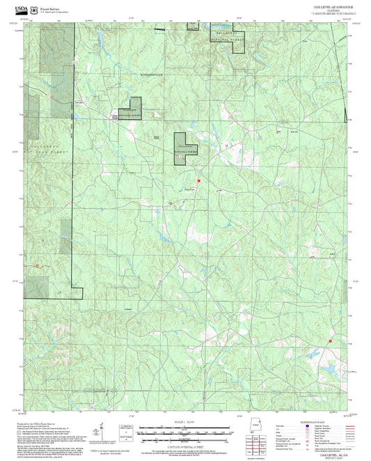 2025 Forest Service Topo Map of Oak Level Alabama