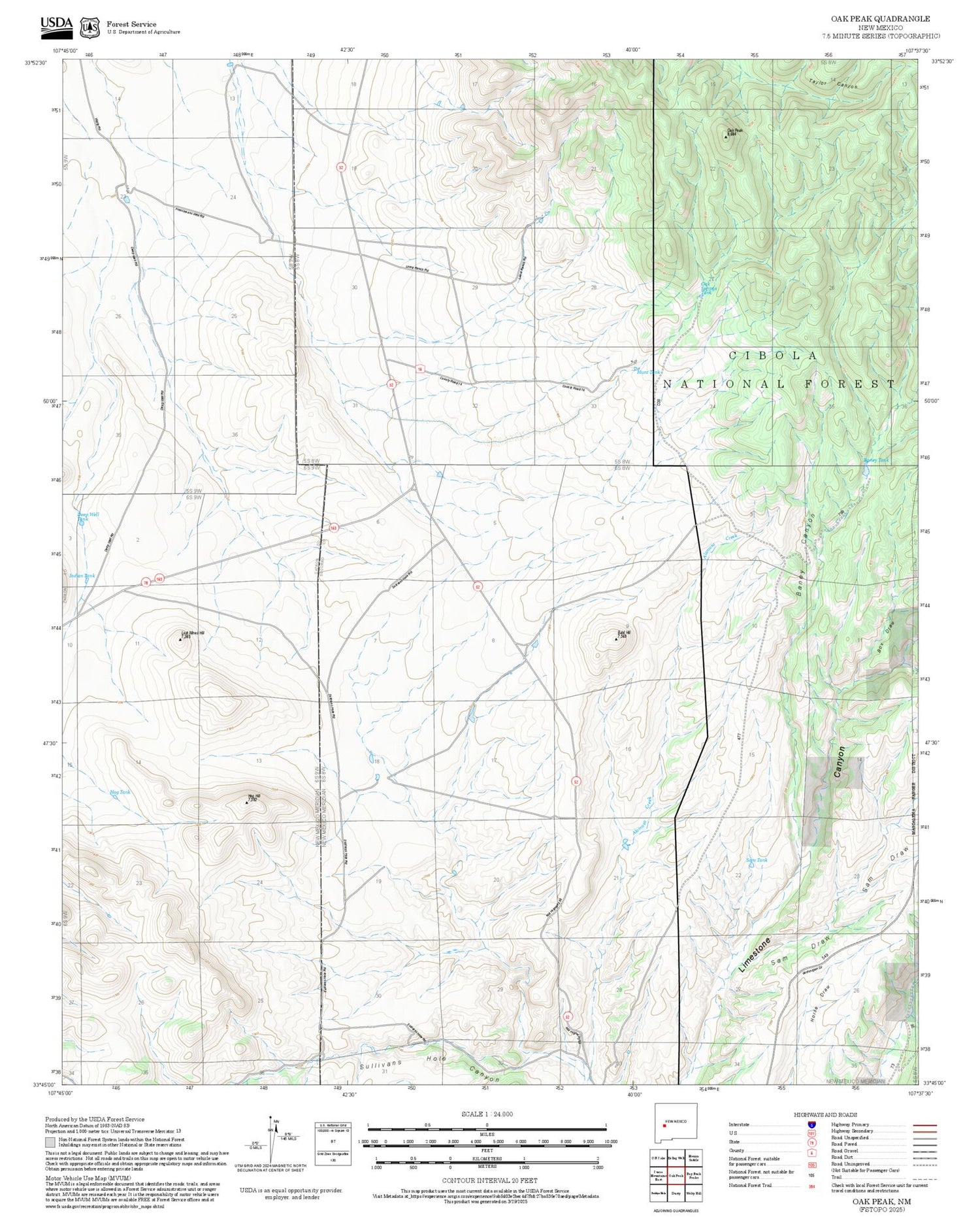 2025 Forest Service Topo Map of Oak Peak New Mexico