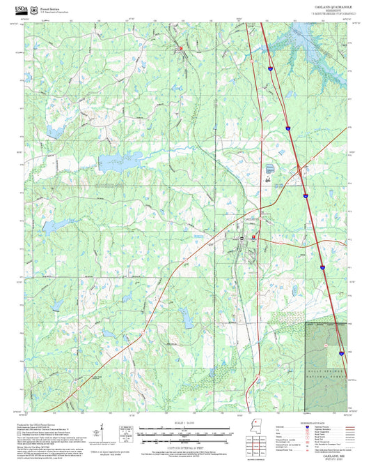2025 Forest Service Topo Map of Oakland Mississippi
