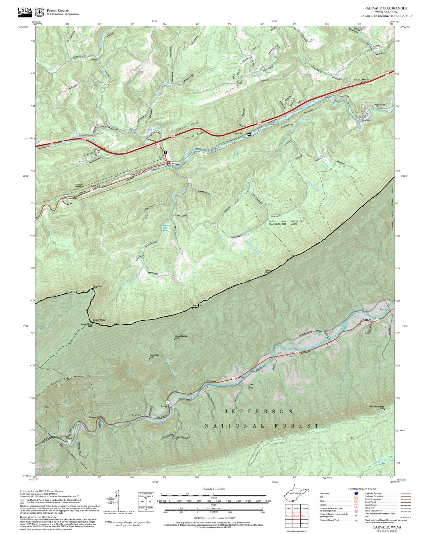 2025 Forest Service Topo Map of Oakvale West Virginia