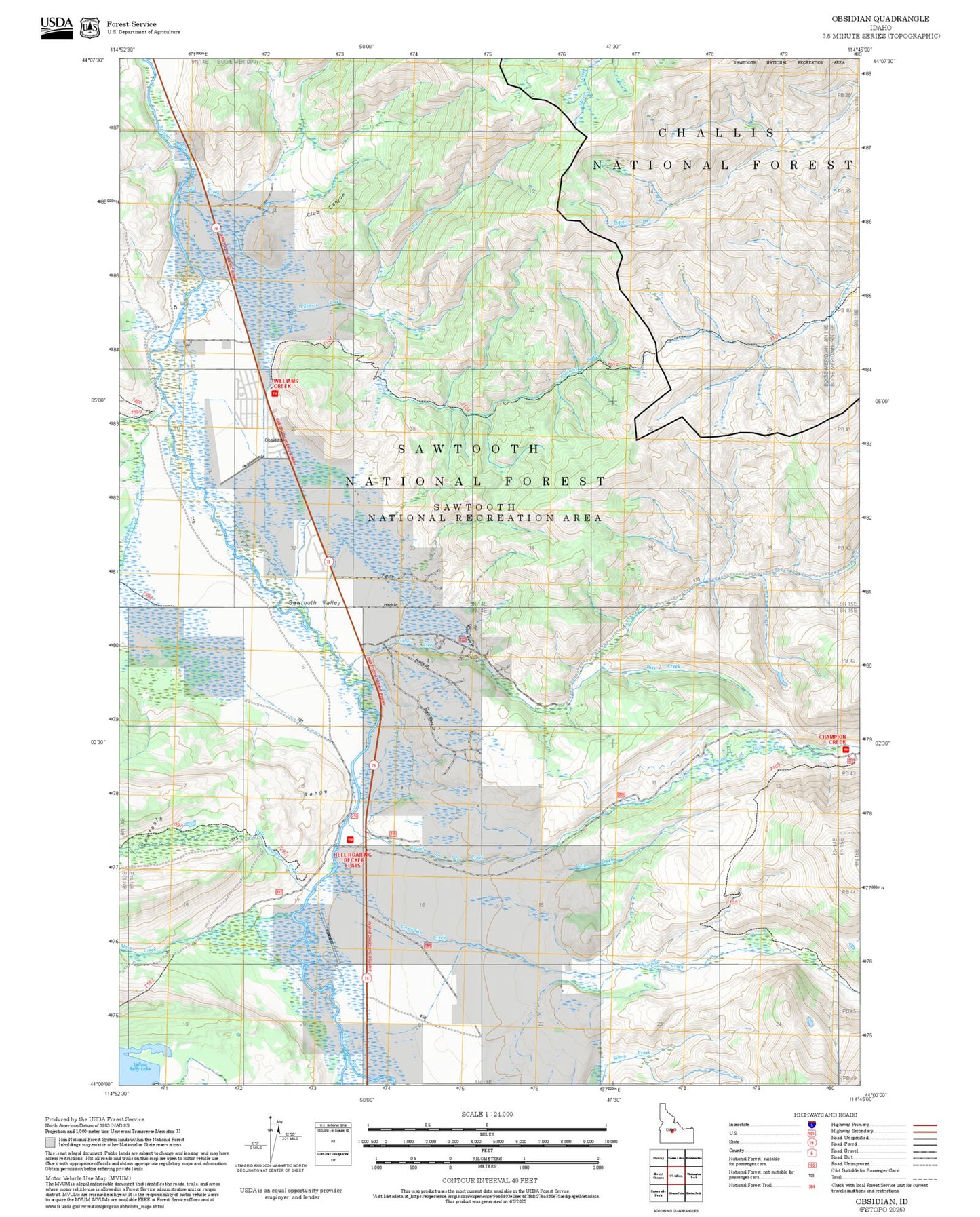 2025 Forest Service Topo Map of Obsidian Idaho