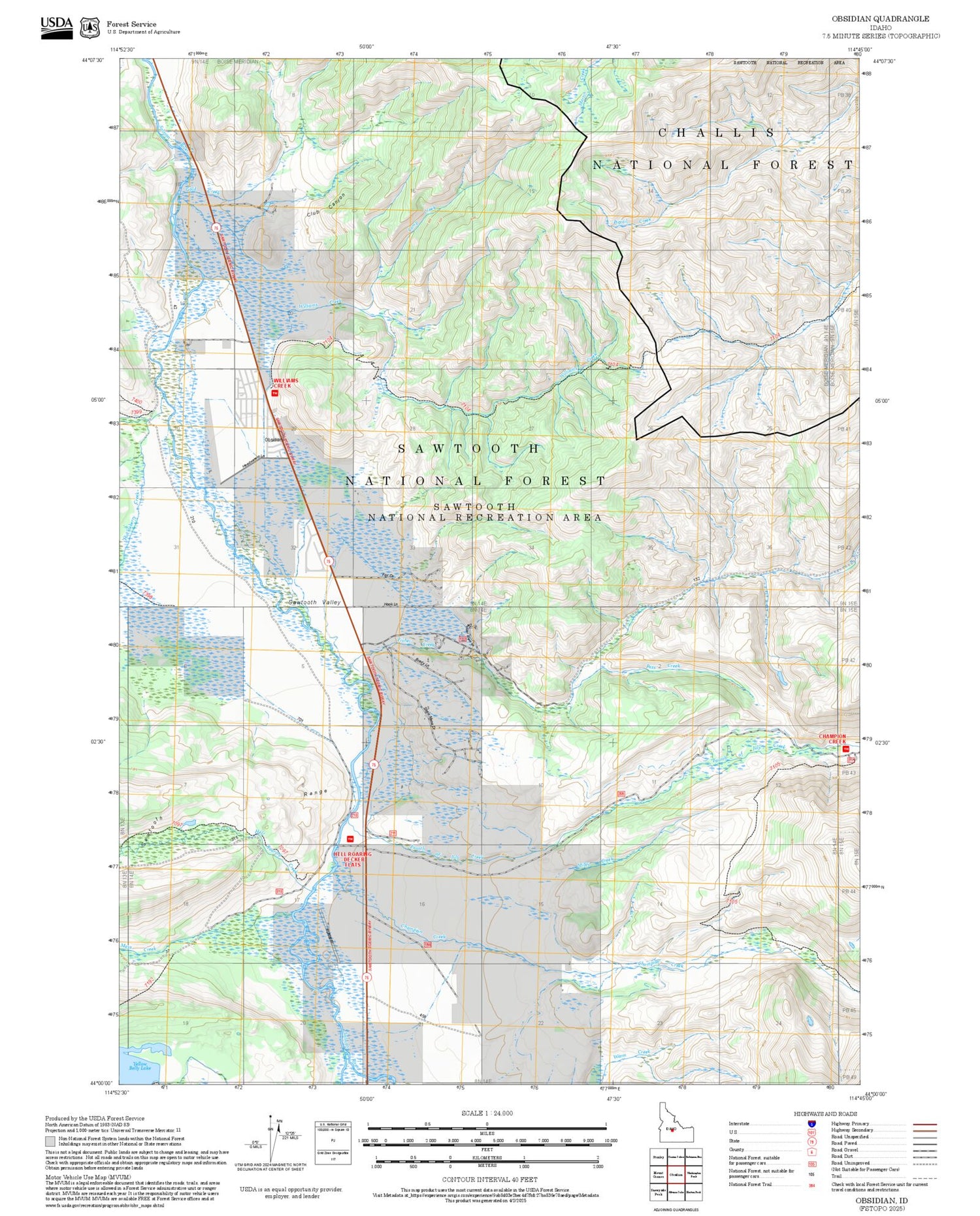 2025 Forest Service Topo Map of Obsidian Idaho
