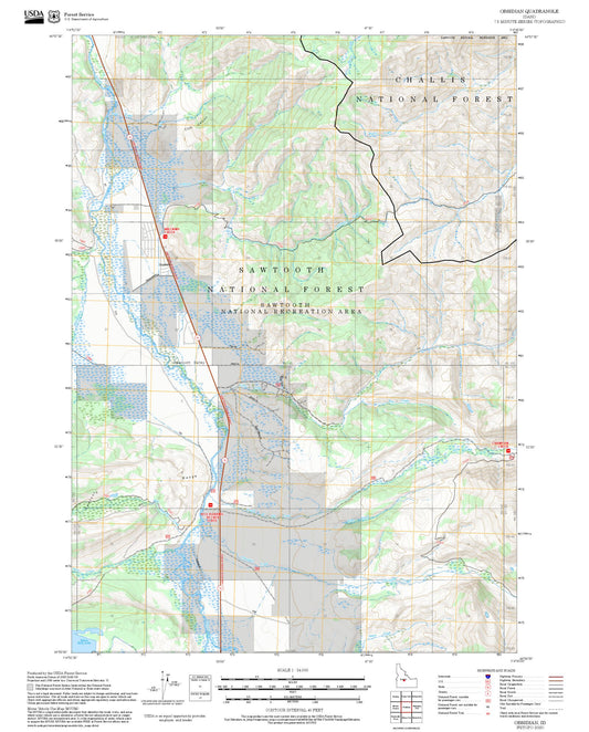2025 Forest Service Topo Map of Obsidian Idaho
