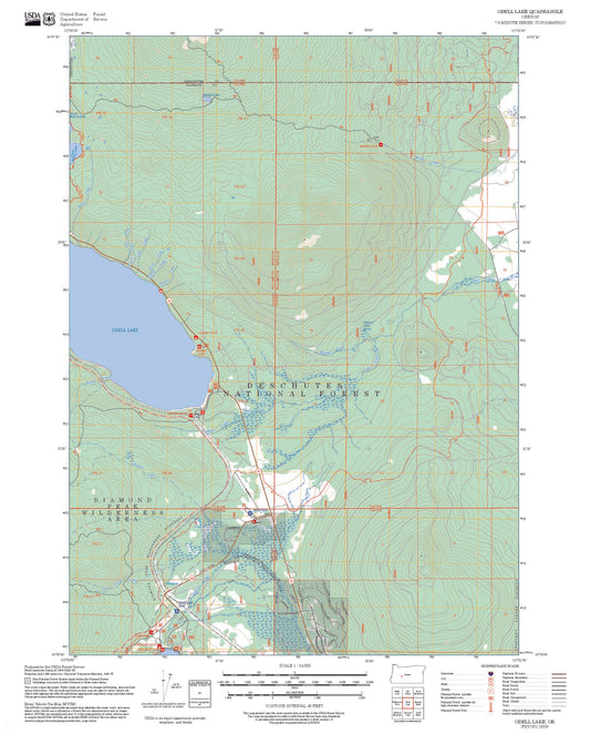 2025 Forest Service Topo Map of Odell Lake Oregon