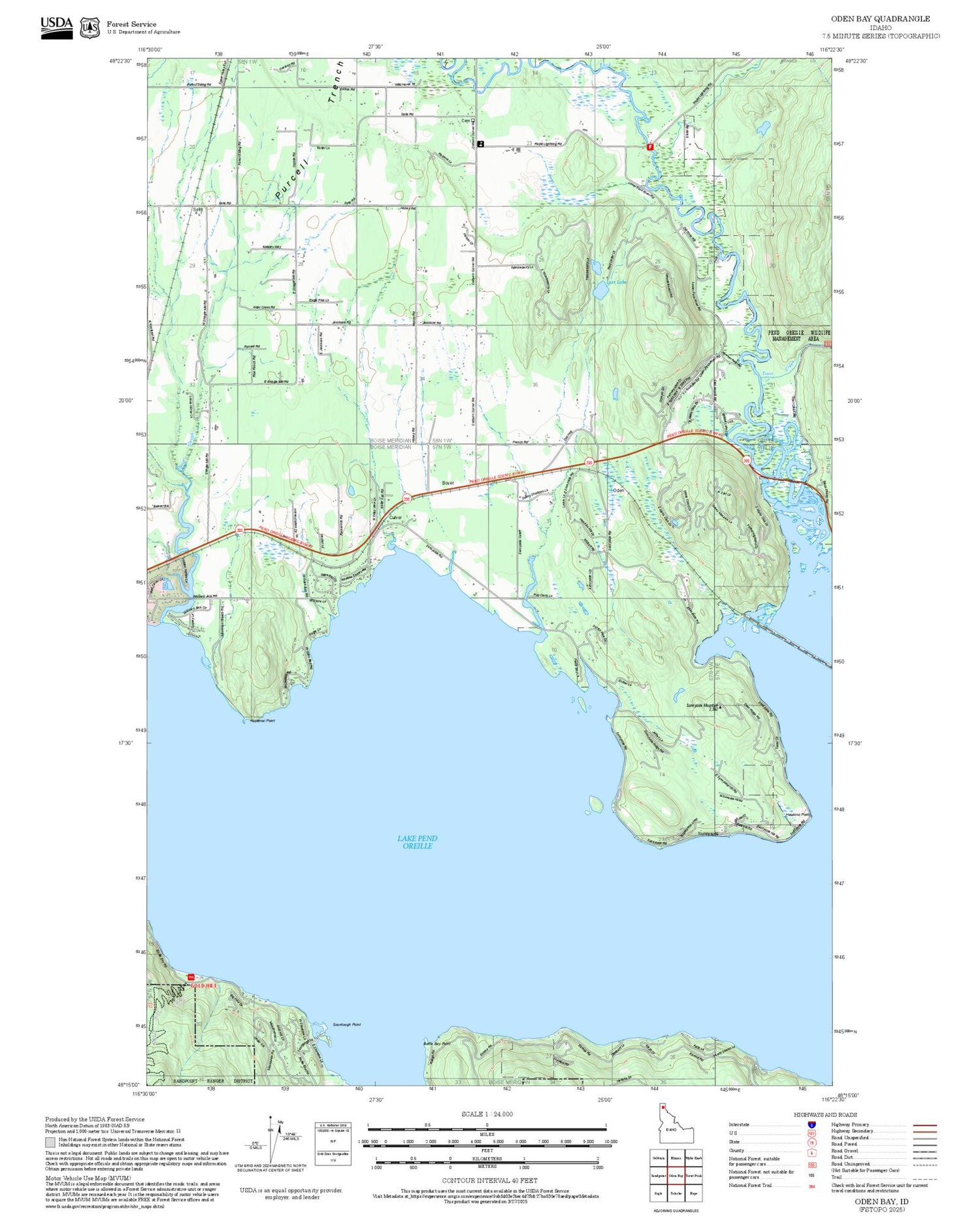 2025 Forest Service Topo Map of Oden Bay Idaho