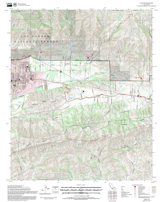 2025 Forest Service Topo Map of Ojai California