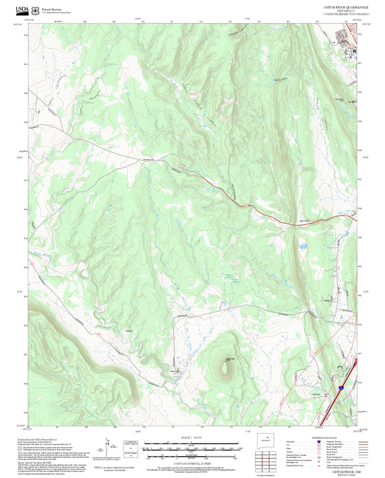 2025 Forest Service Topo Map of Ojitos Frios New Mexico