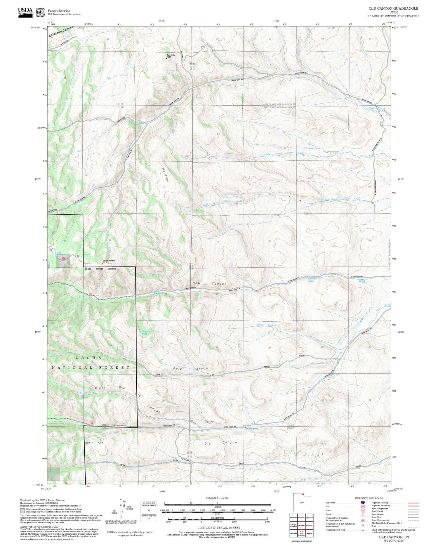 2025 Forest Service Topo Map of Old Canyon Utah