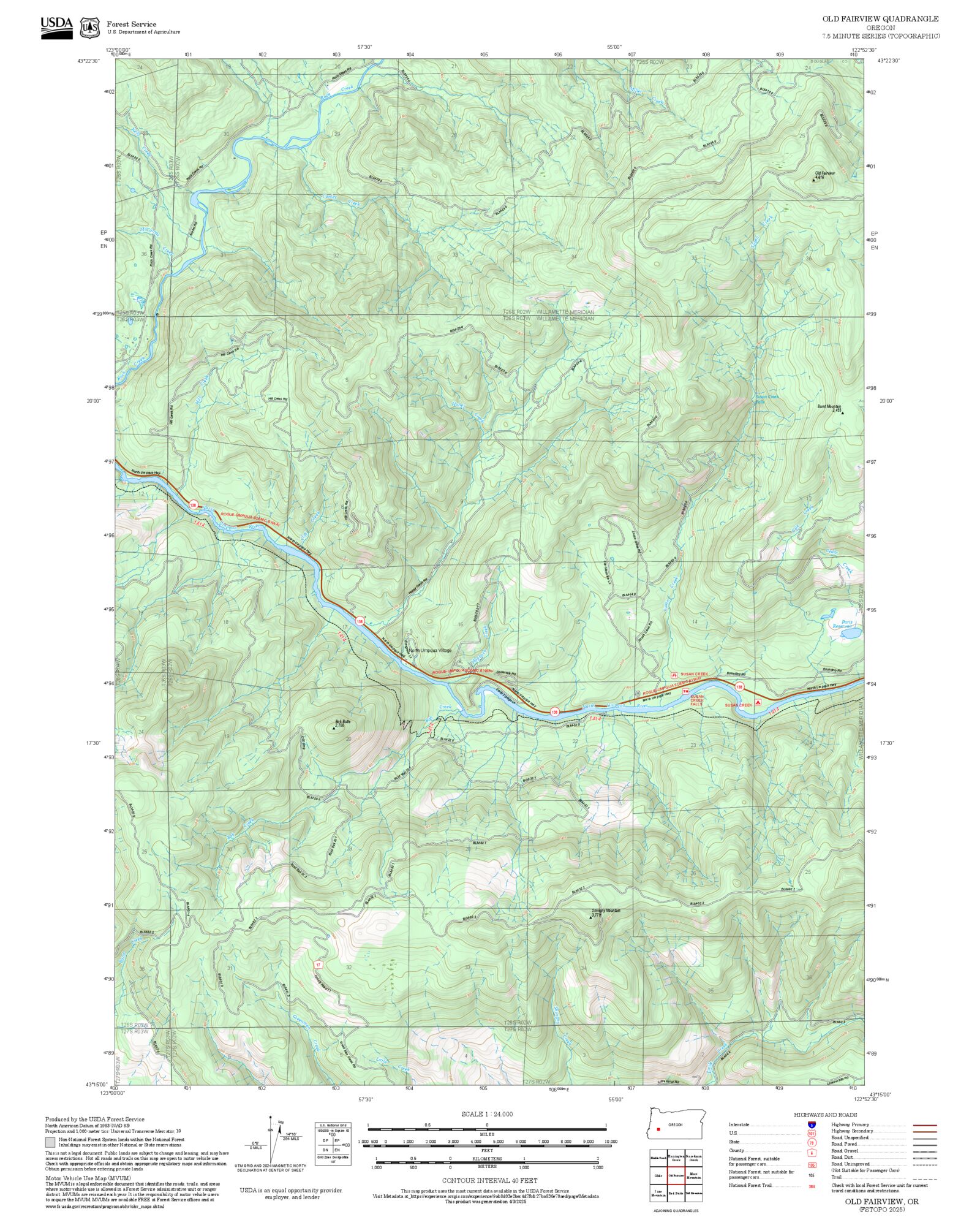 2025 Forest Service Topo Map of Old Fairview Oregon – MyTopo Map Store