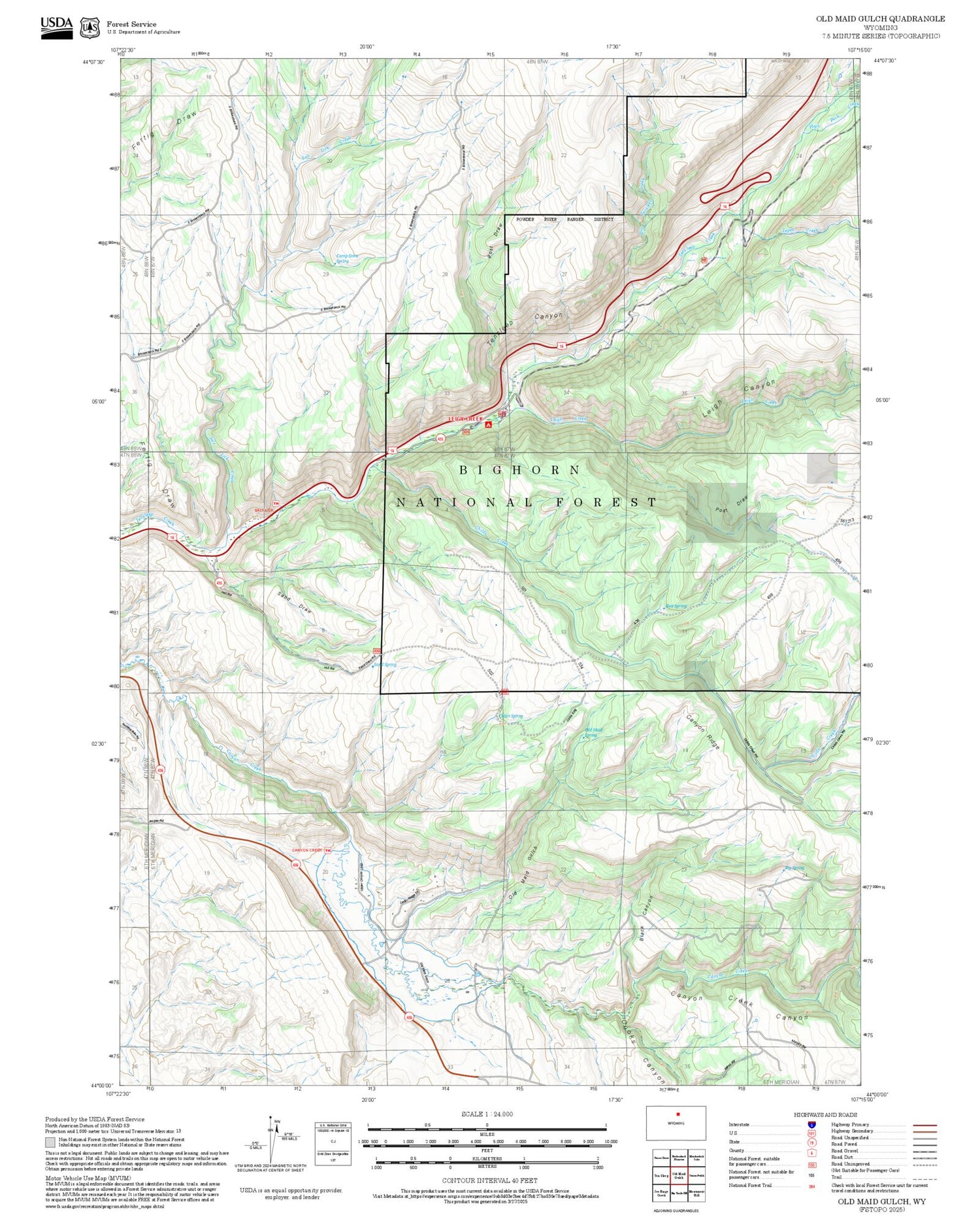 2025 Forest Service Topo Map of Old Maid Gulch Wyoming