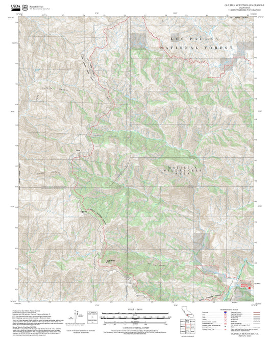 2025 Forest Service Topo Map of Old Man Mountain California
