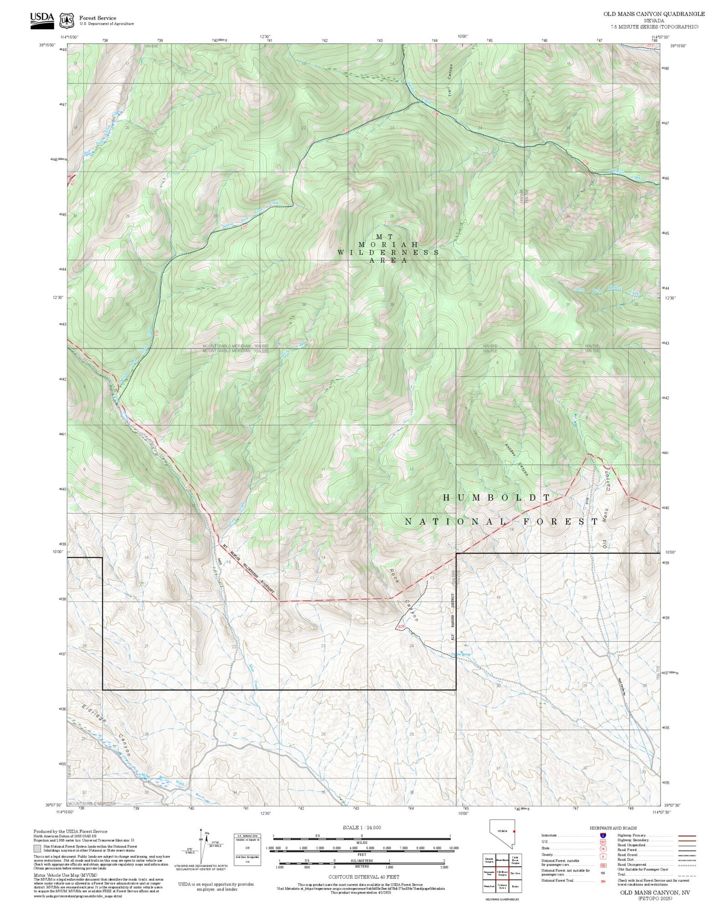 2025 Forest Service Topo Map of Old Mans Canyon Nevada
