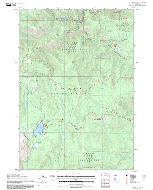 2025 Forest Service Topo Map of Olive Lake Oregon