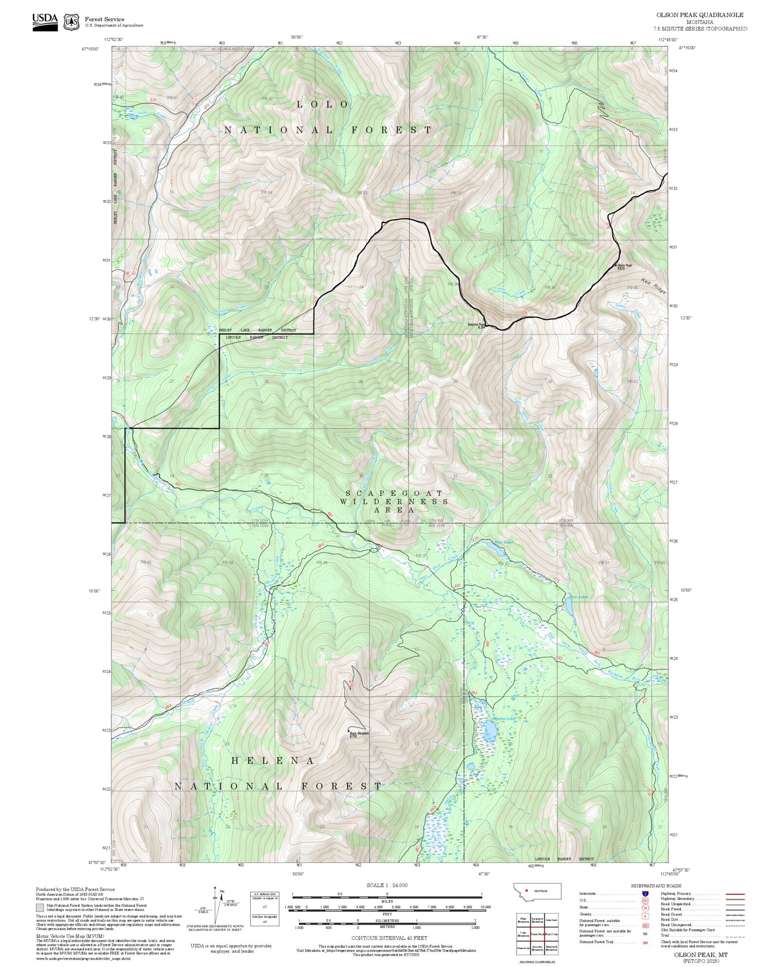 2025 Forest Service Topo Map of Olson Peak Montana – MyTopo Map Store