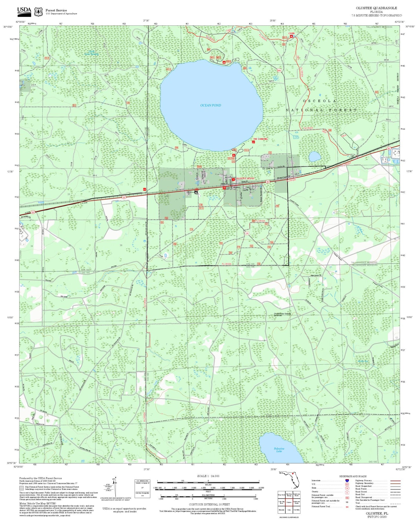 2025 Forest Service Topo Map of Olustee Florida