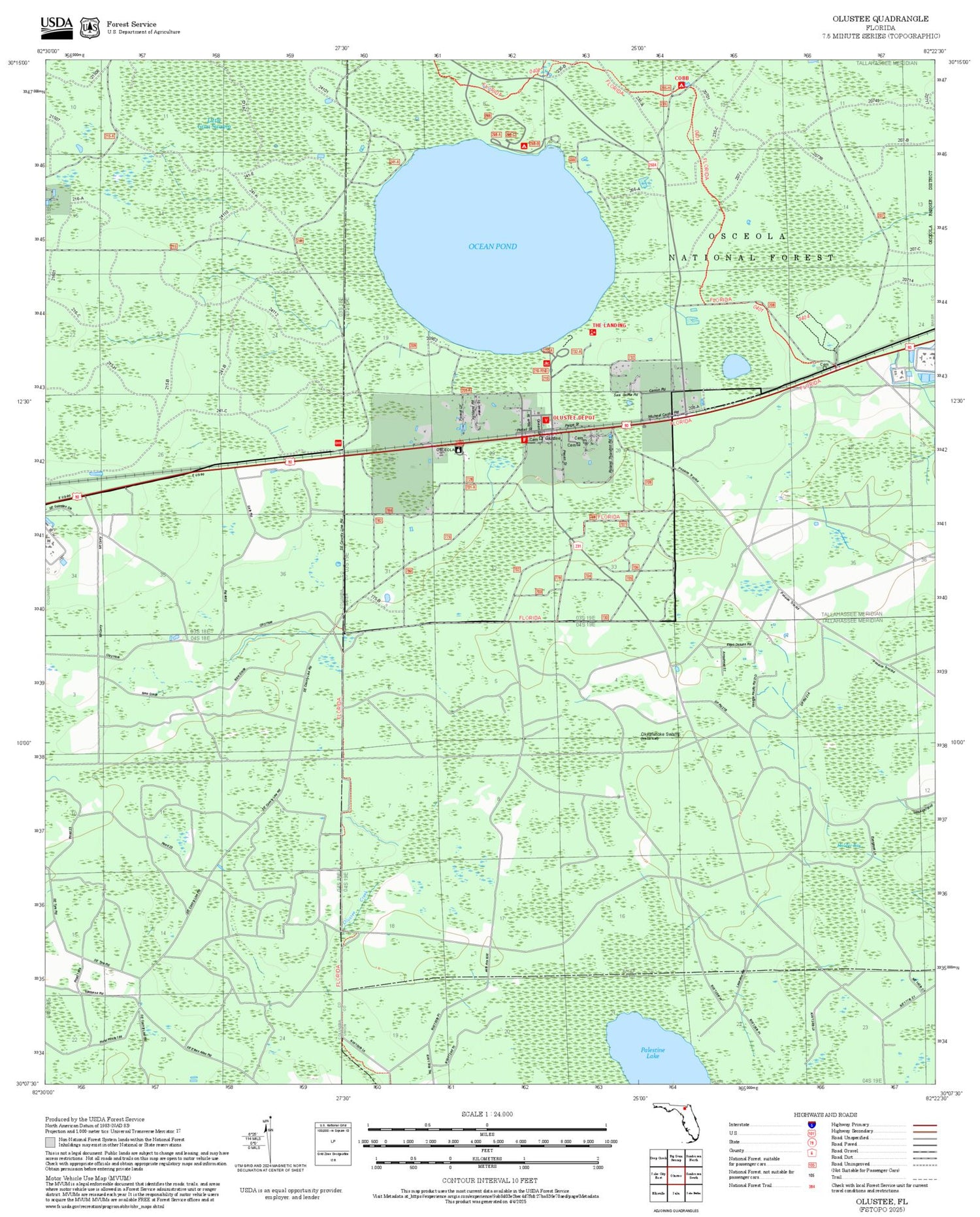 2025 Forest Service Topo Map of Olustee Florida