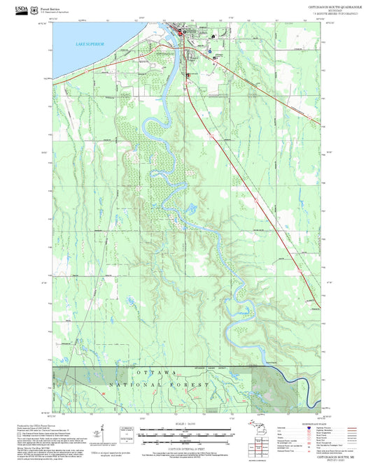2025 Forest Service Topo Map of Ontonagon South Michigan