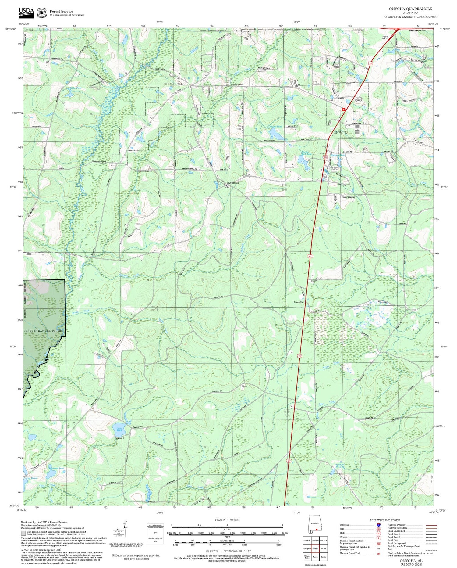 2025 Forest Service Topo Map of Onycha Alabama