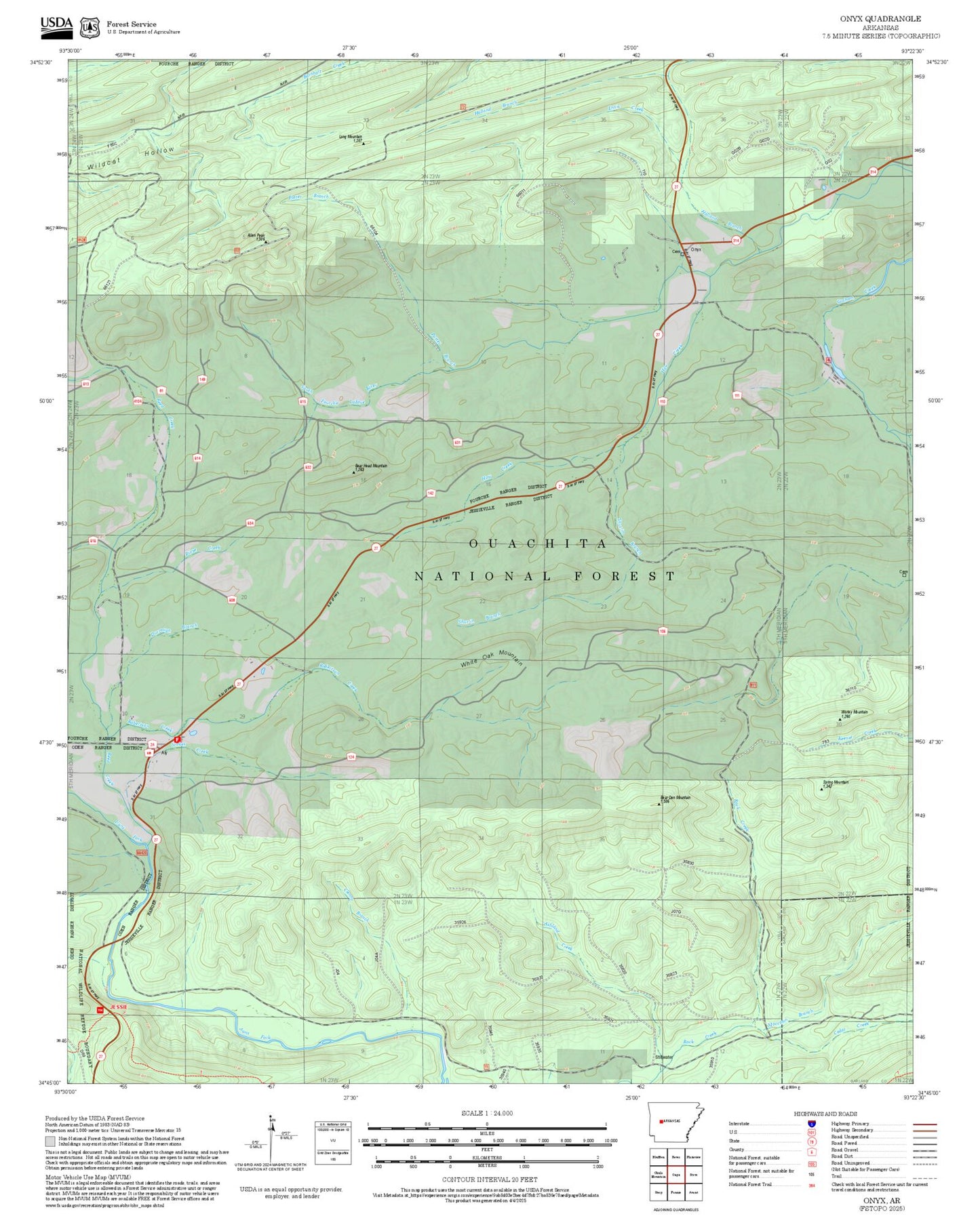 2025 Forest Service Topo Map of Onyx Arkansas