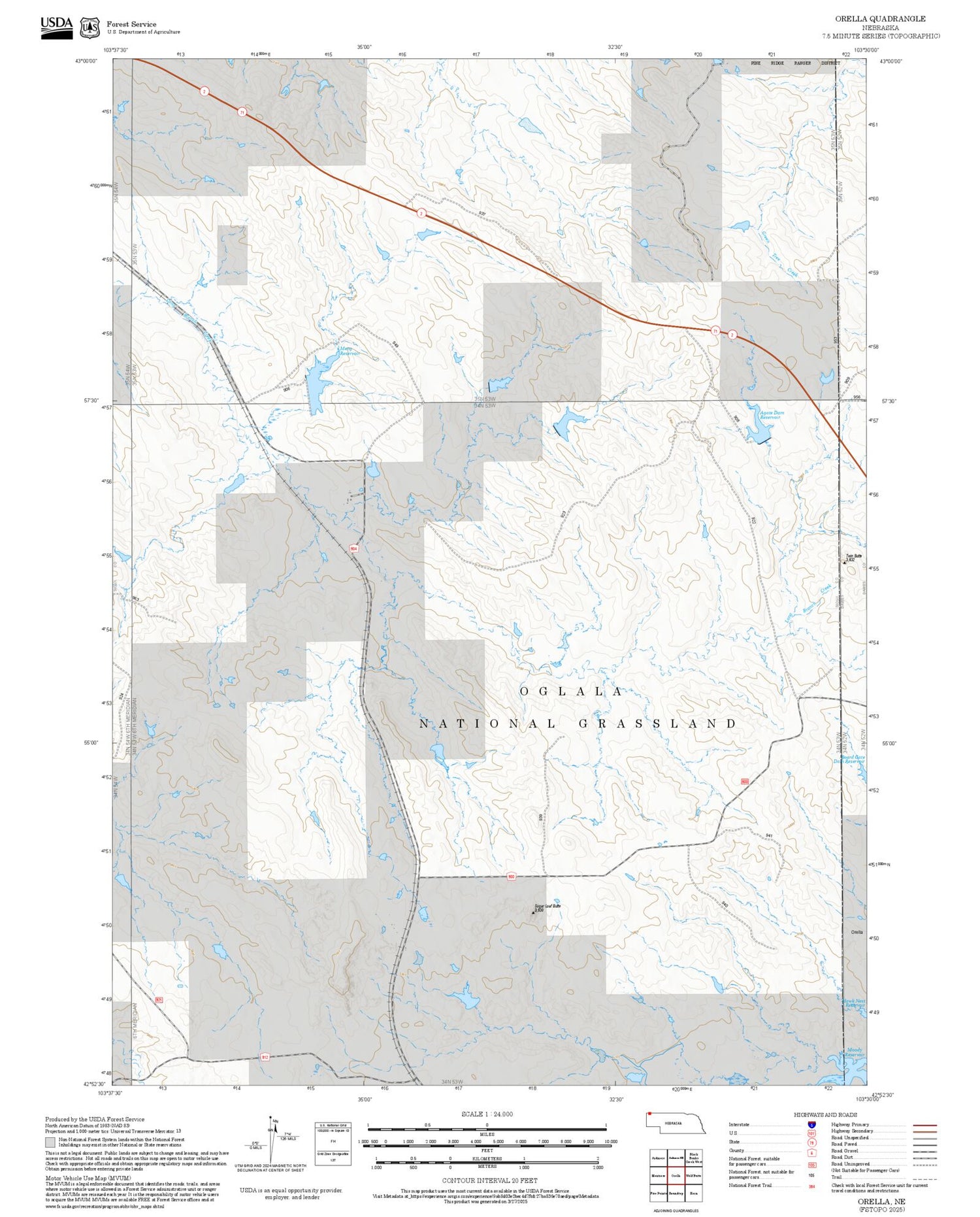2025 Forest Service Topo Map of Orella Nebraska
