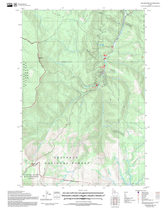 2025 Forest Service Topo Map of Orogrande Idaho