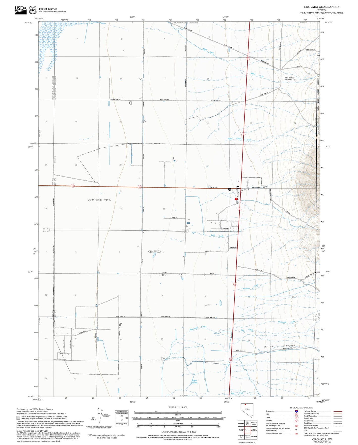 2025 Forest Service Topo Map of Orovada Nevada