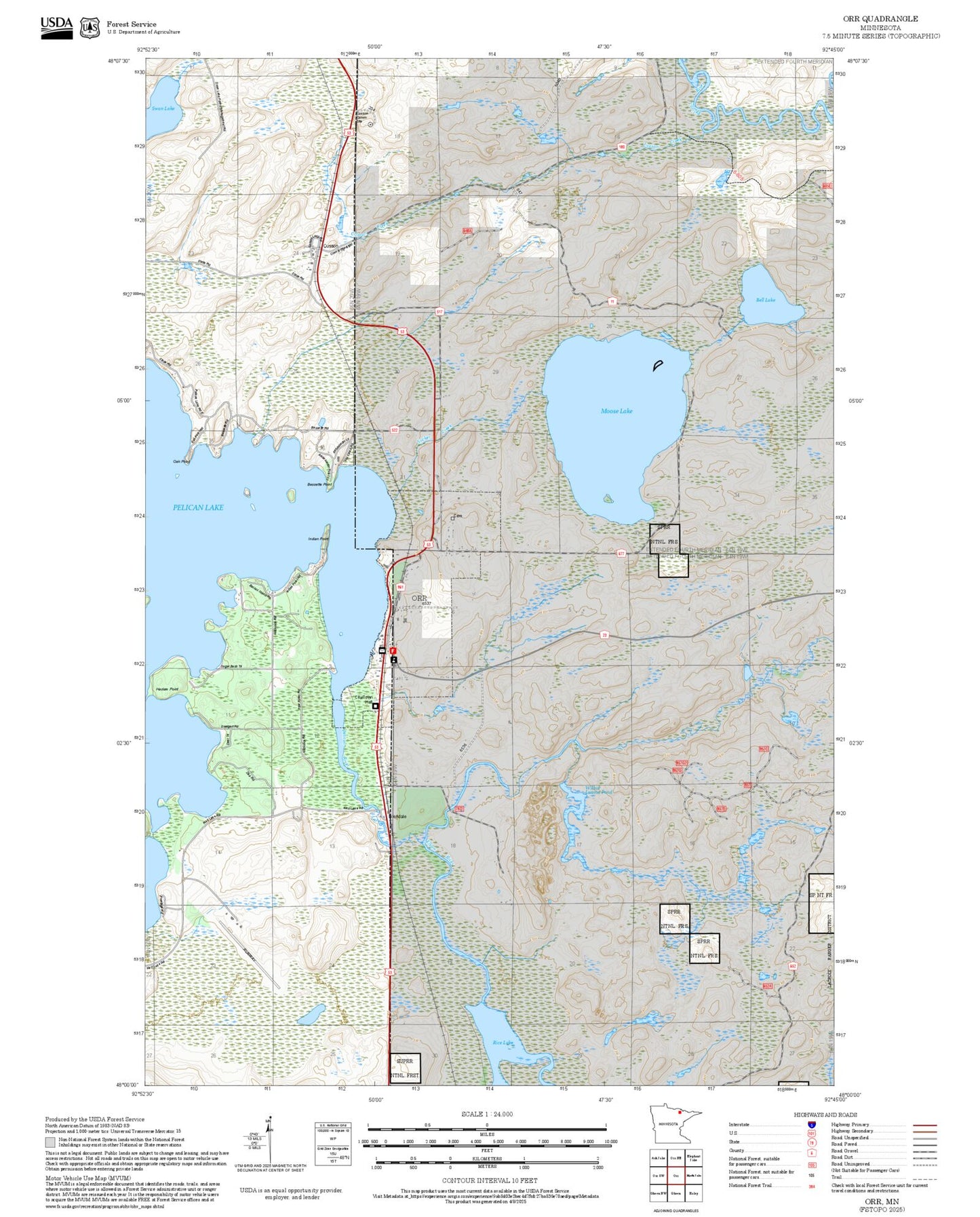 2025 Forest Service Topo Map of Orr Minnesota