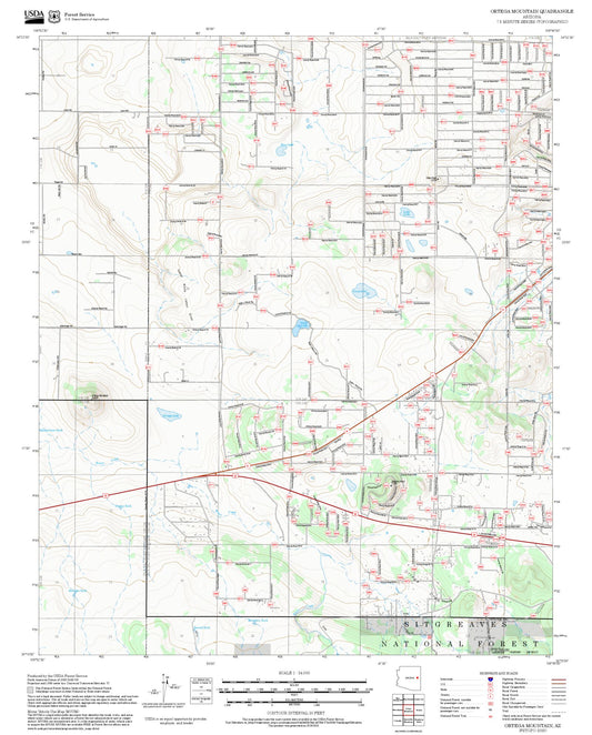 2025 Forest Service Topo Map of Ortega Mountain Arizona
