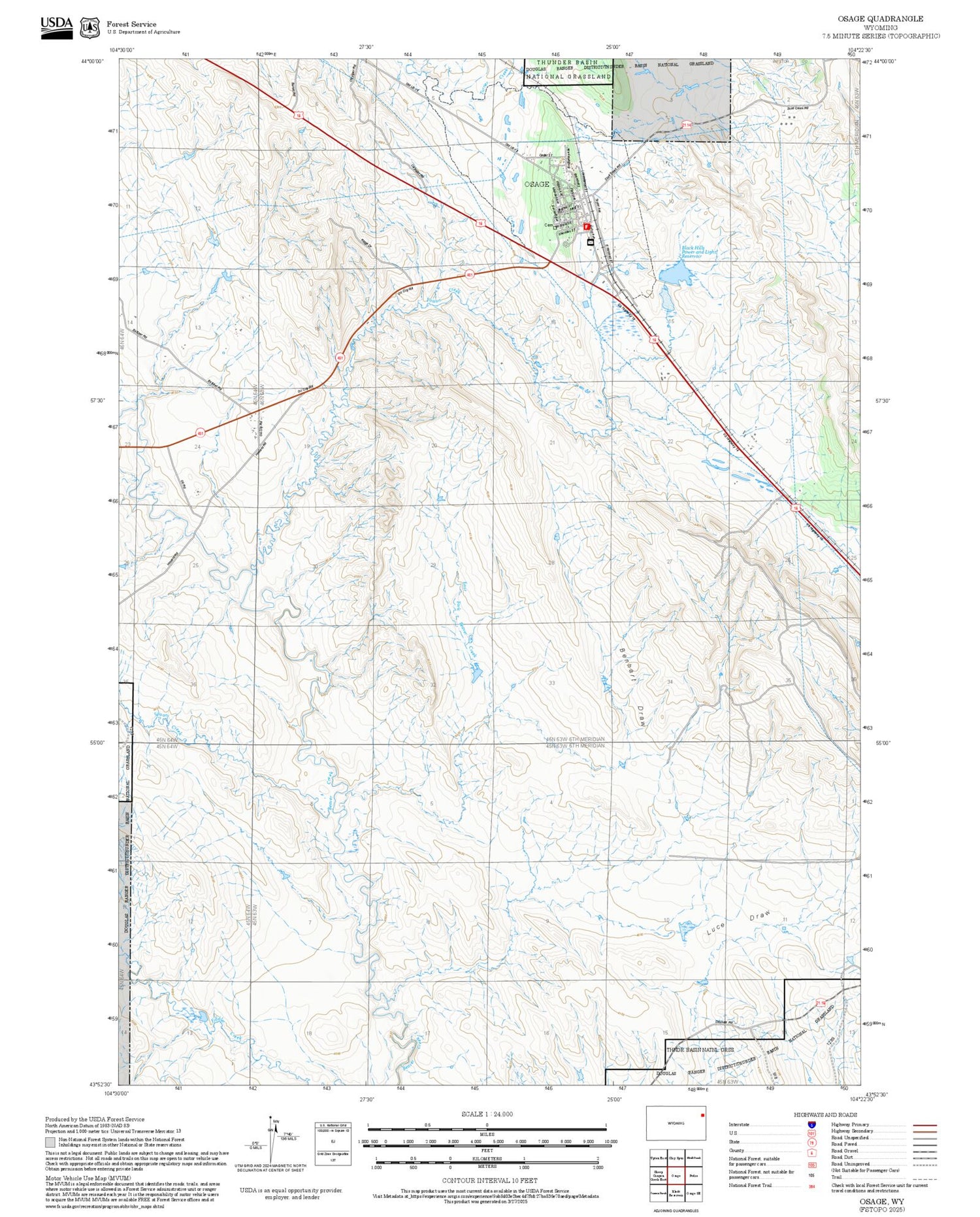 2025 Forest Service Topo Map of Osage Wyoming