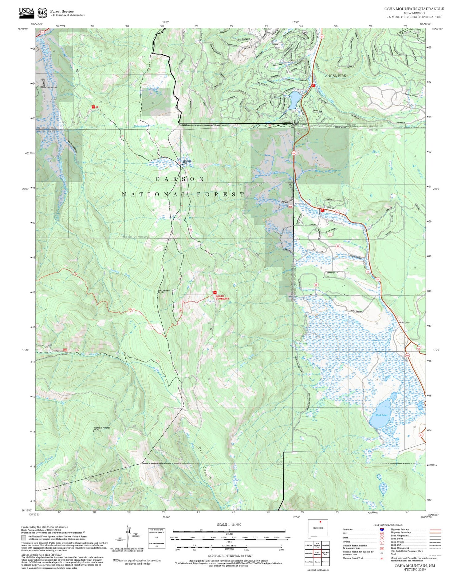2025 Forest Service Topo Map of Osha Mountain New Mexico