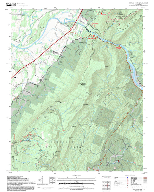 2025 Forest Service Topo Map of Oswald Dome Tennessee