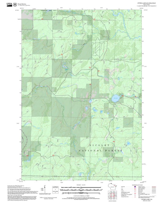2025 Forest Service Topo Map of Otter Lake Wisconsin