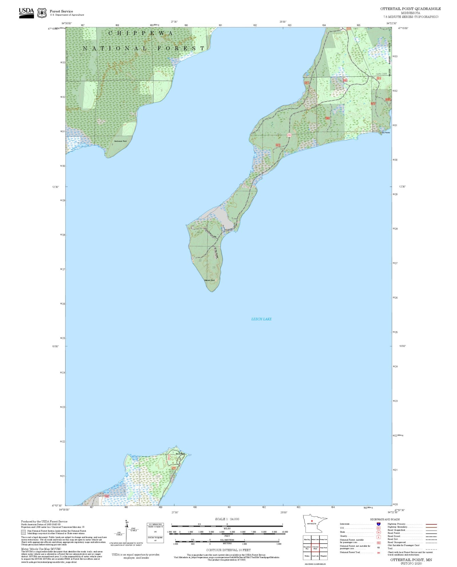 2025 Forest Service Topo Map of Ottertail Point Minnesota – MyTopo Map ...