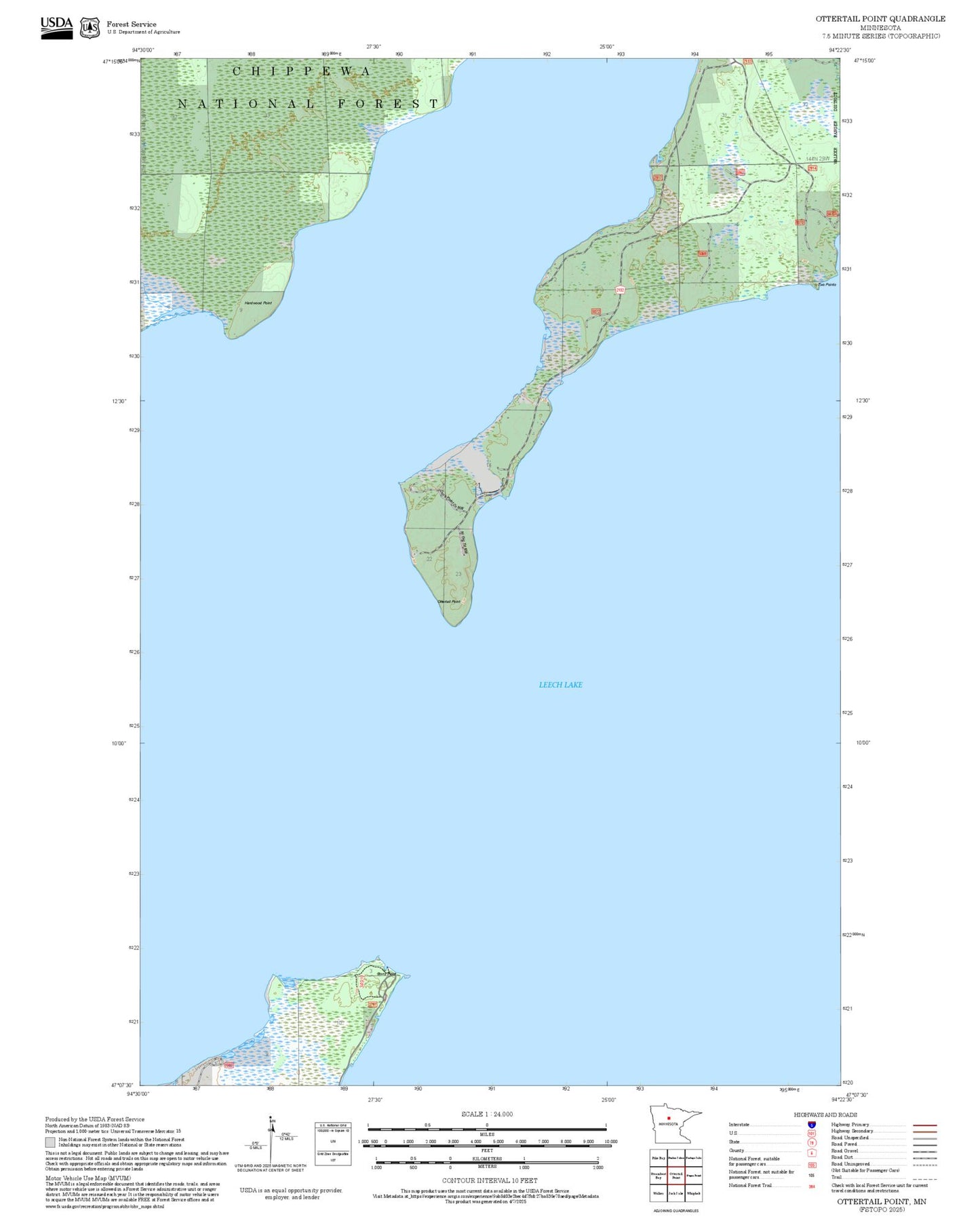 2025 Forest Service Topo Map of Ottertail Point Minnesota