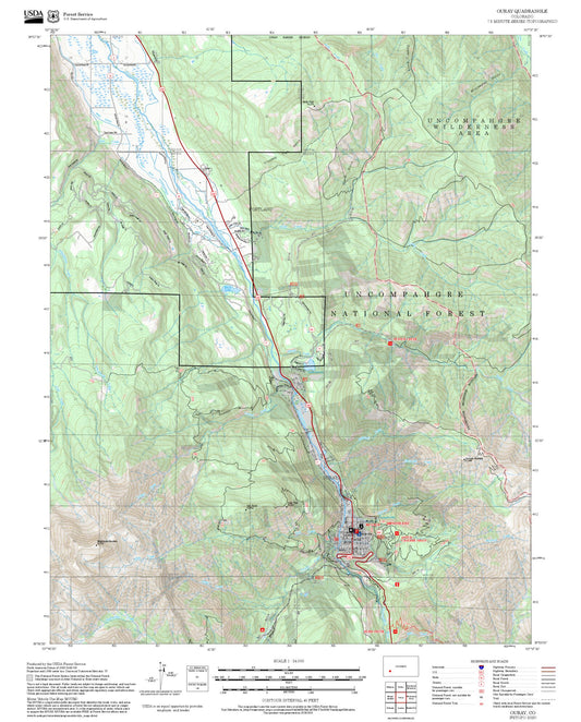 2025 Forest Service Topo Map of Ouray Colorado
