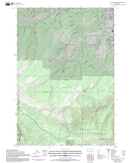 2025 Forest Service Topo Map of Ousel Falls Montana