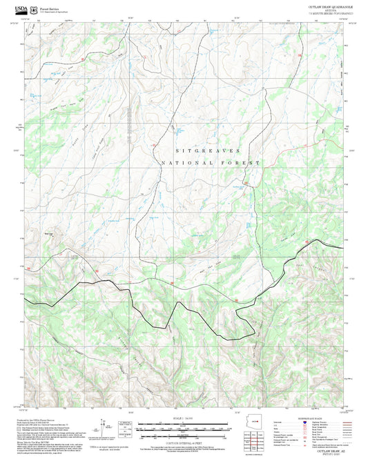 2025 Forest Service Topo Map of Outlaw Draw Arizona
