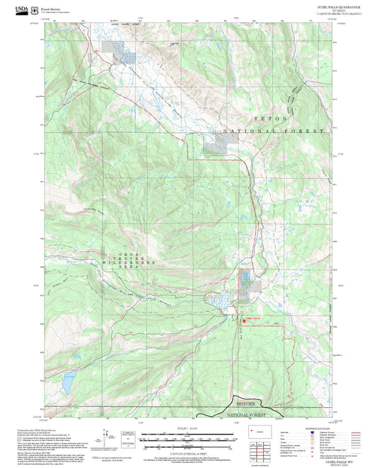 2025 Forest Service Topo Map of Ouzel Falls Wyoming