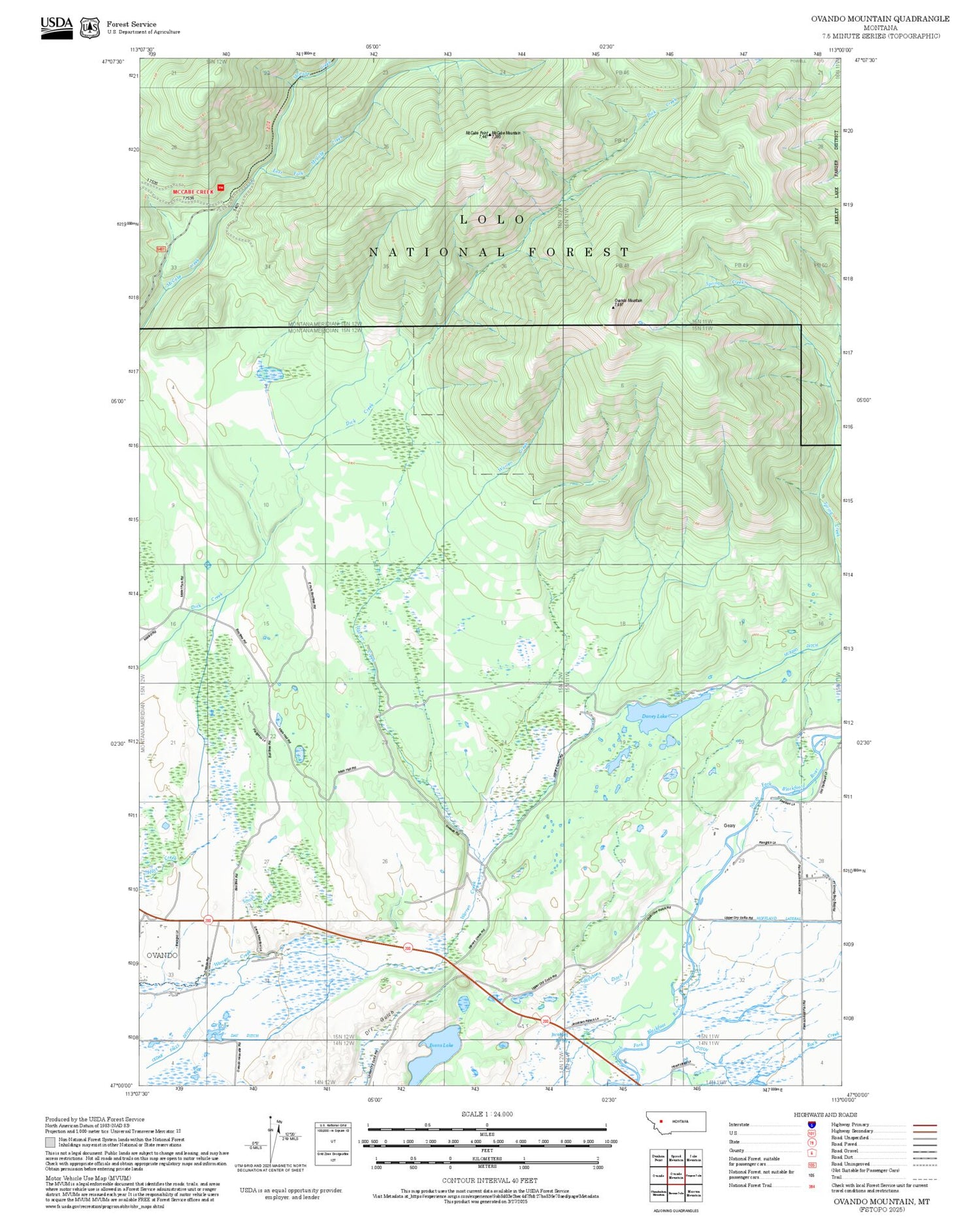 2025 Forest Service Topo Map of Ovando Mountain Montana