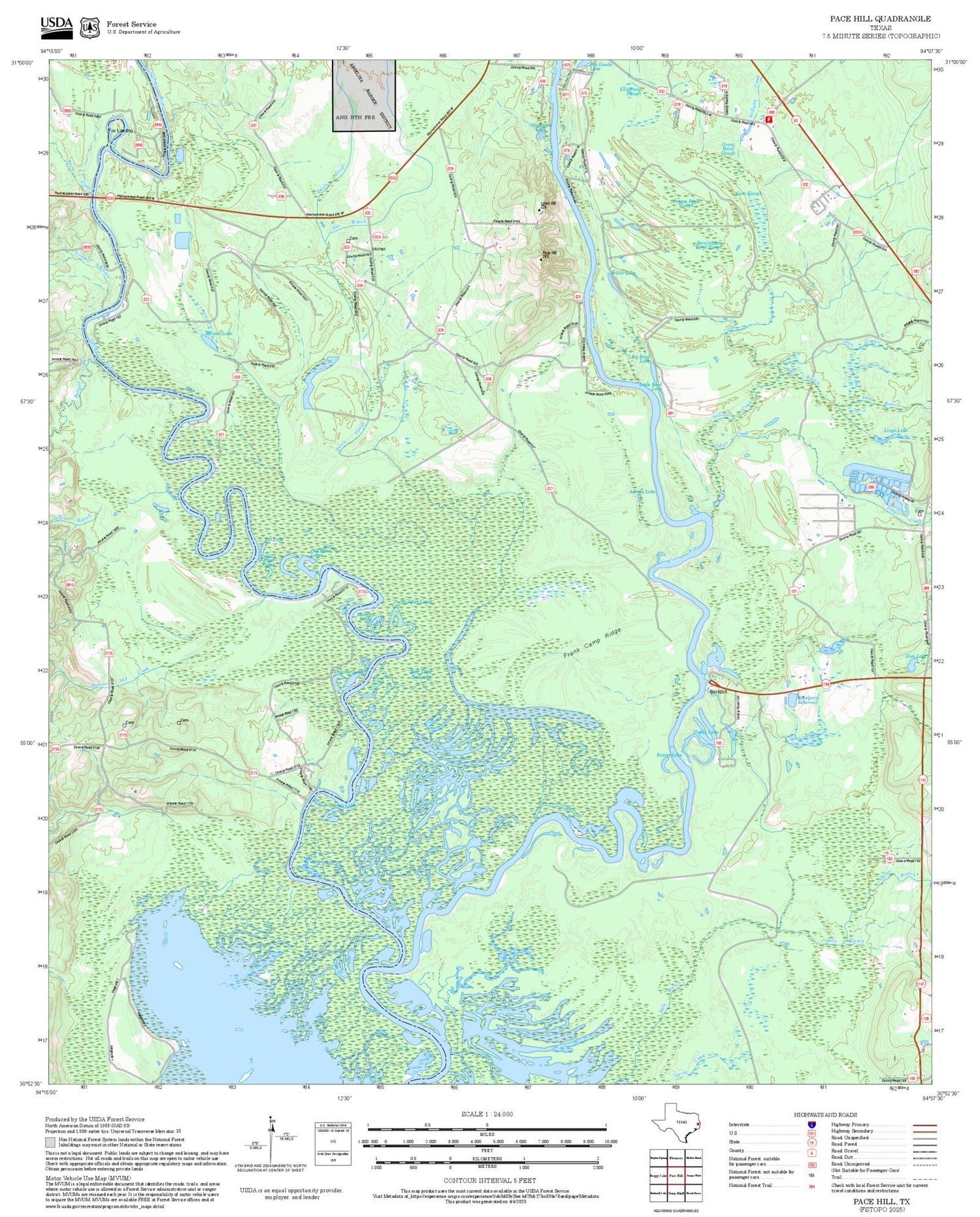 2025 Forest Service Topo Map of Pace Hill Texas