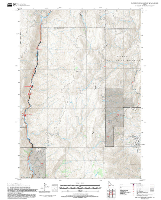 2025 Forest Service Topo Map of Packer John Mountain Idaho