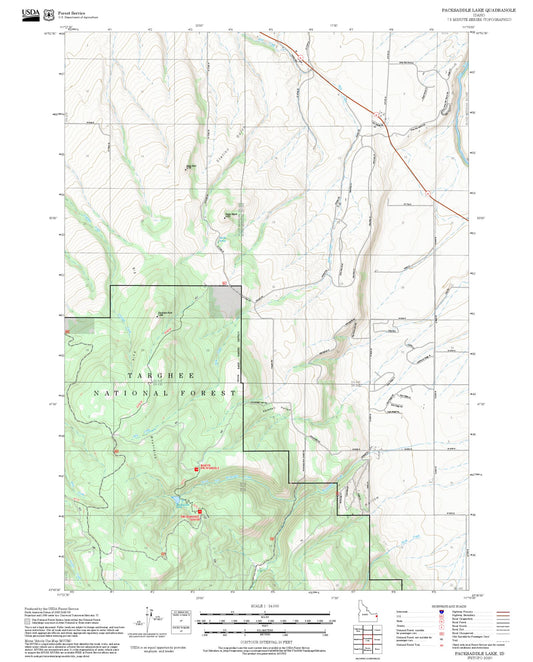 2025 Forest Service Topo Map of Packsaddle Lake Idaho